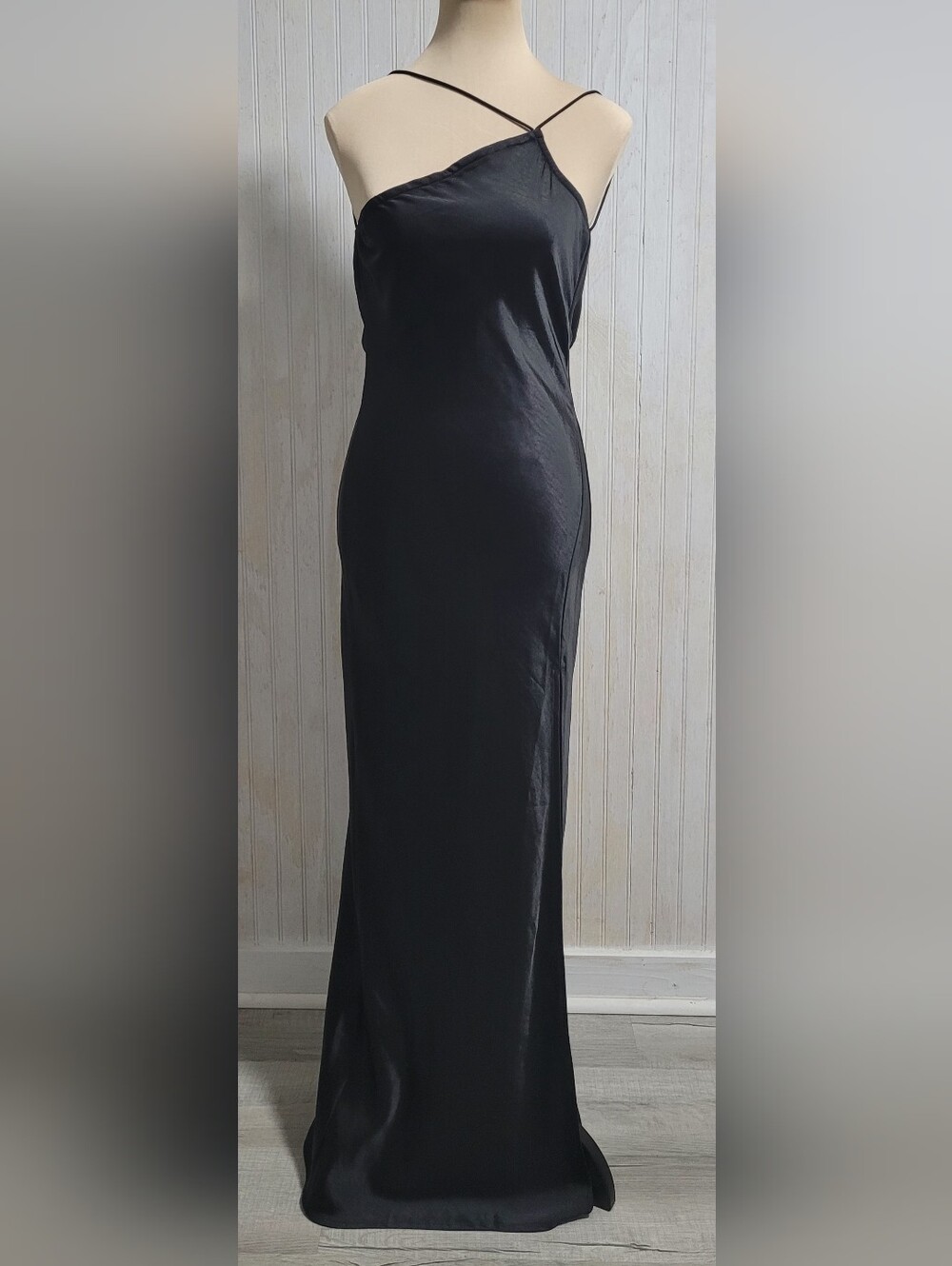 NWT Charcoal Exclusive Crossover Strap Black Satin Maxi Slip Dress 4
